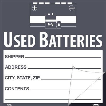NMC Used Batteries Self-Laminating Label, Pk25 HW37SL25
